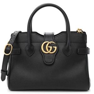 GUCCI Calfskin New Sakai Lux Small Dahlia Top Handle Shoulder Bag Black